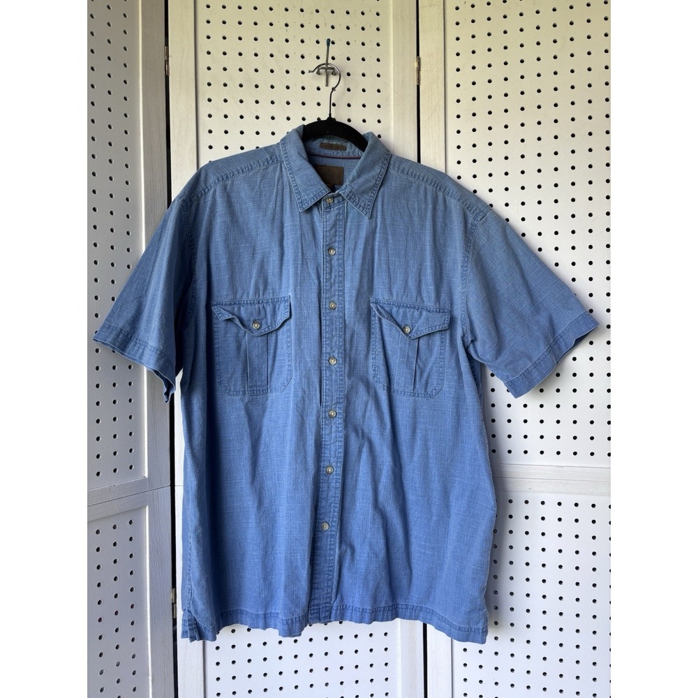 St. John's Bay Trekker Crosshatch Button Shirt Mens LG Blue Short SLV Denim